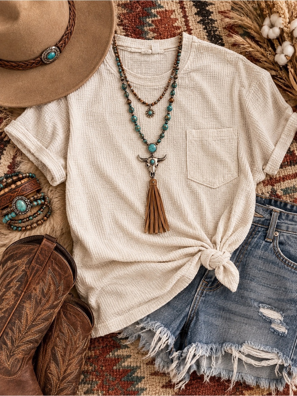 ANDREE BY UNIT Cream Short Sleeve Pocket Knit Tee